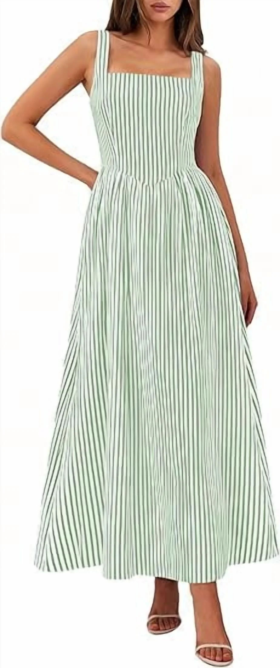 PRETTYGARDEN Women's Maxi Striped Dress Summer Sleeveless Square Neck Smocked A Line Long Flowy S... | Walmart (US)