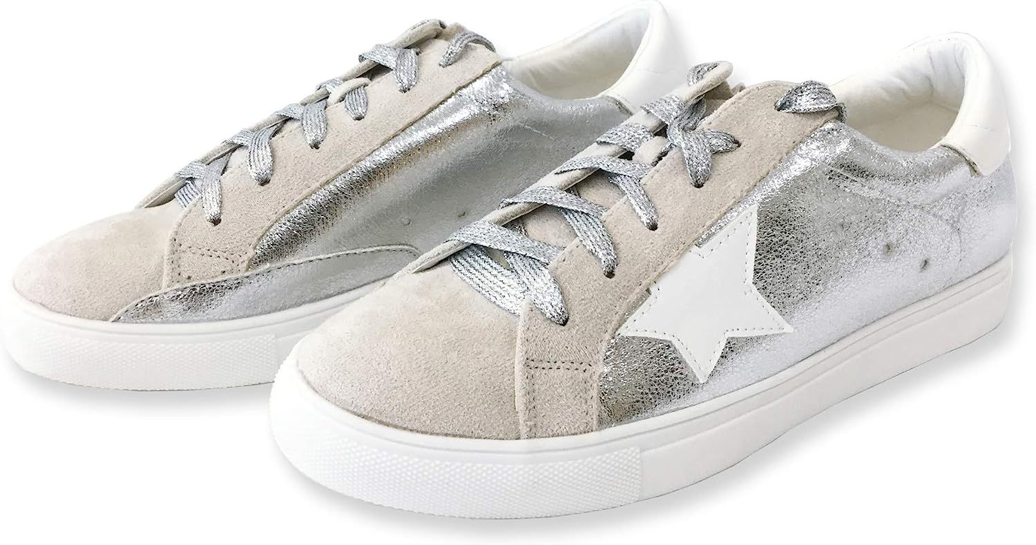 Women Classic Two Tone Star Lace up Fashion Sneakers-Half Size Small | Amazon (US)