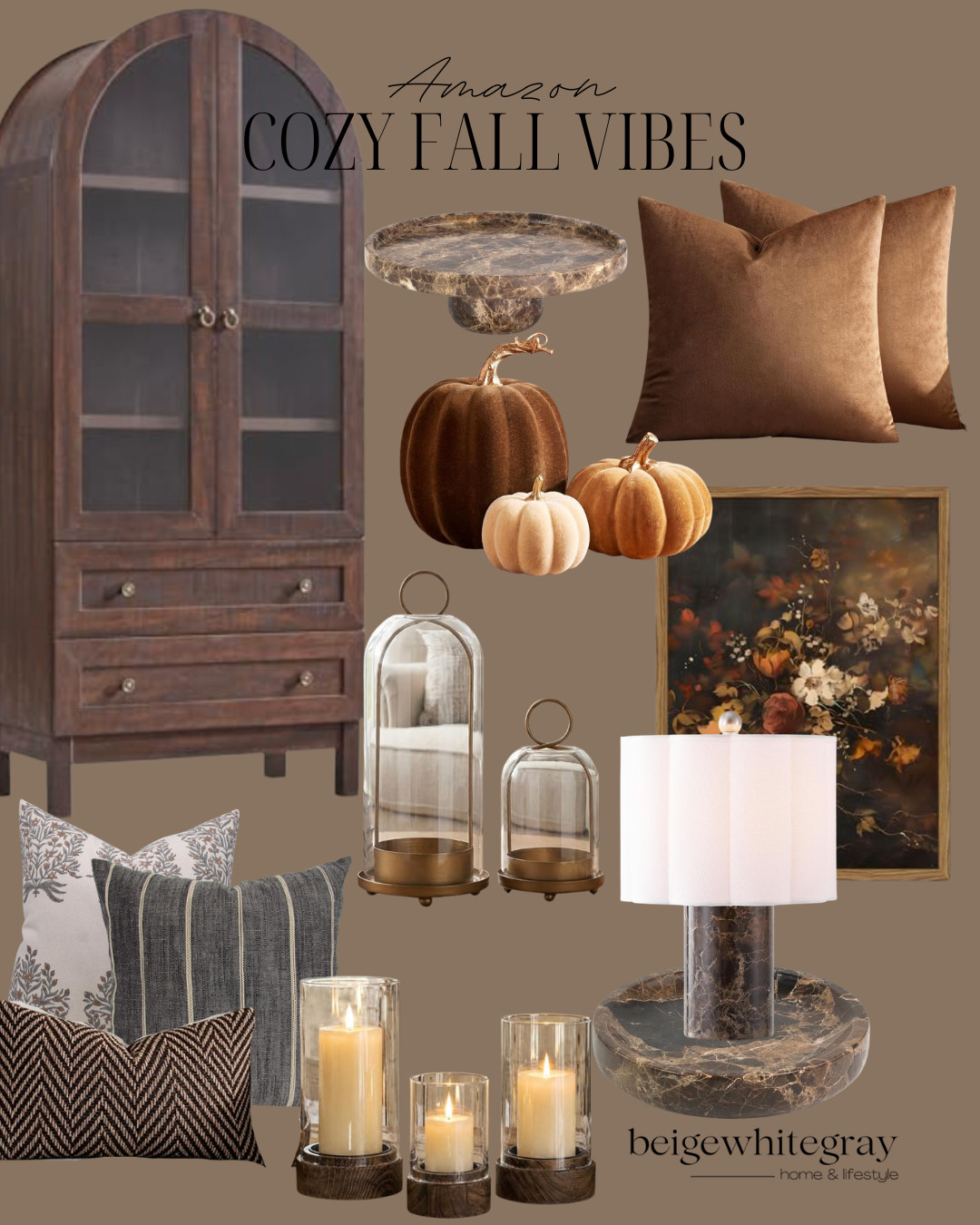 Amazon fall decor, Amazon home finds, cozy fall decor, fall home decor, Amazon fall finds, warm neutral home decor, brown home decor, moody fall decor, fall decorating ideas, autumn home inspiration, cozy home aesthetic, traditional fall decor, fall throw pillows, velvet throw pillows, marble accent table, fall pumpkins decor, vintage floral wall art, glass candle holders, wood display cabinet, warm brown interiors, designer inspired Amazon finds, elevated fall decor, transitional home decor

#LTKSeasonal #LTKHome