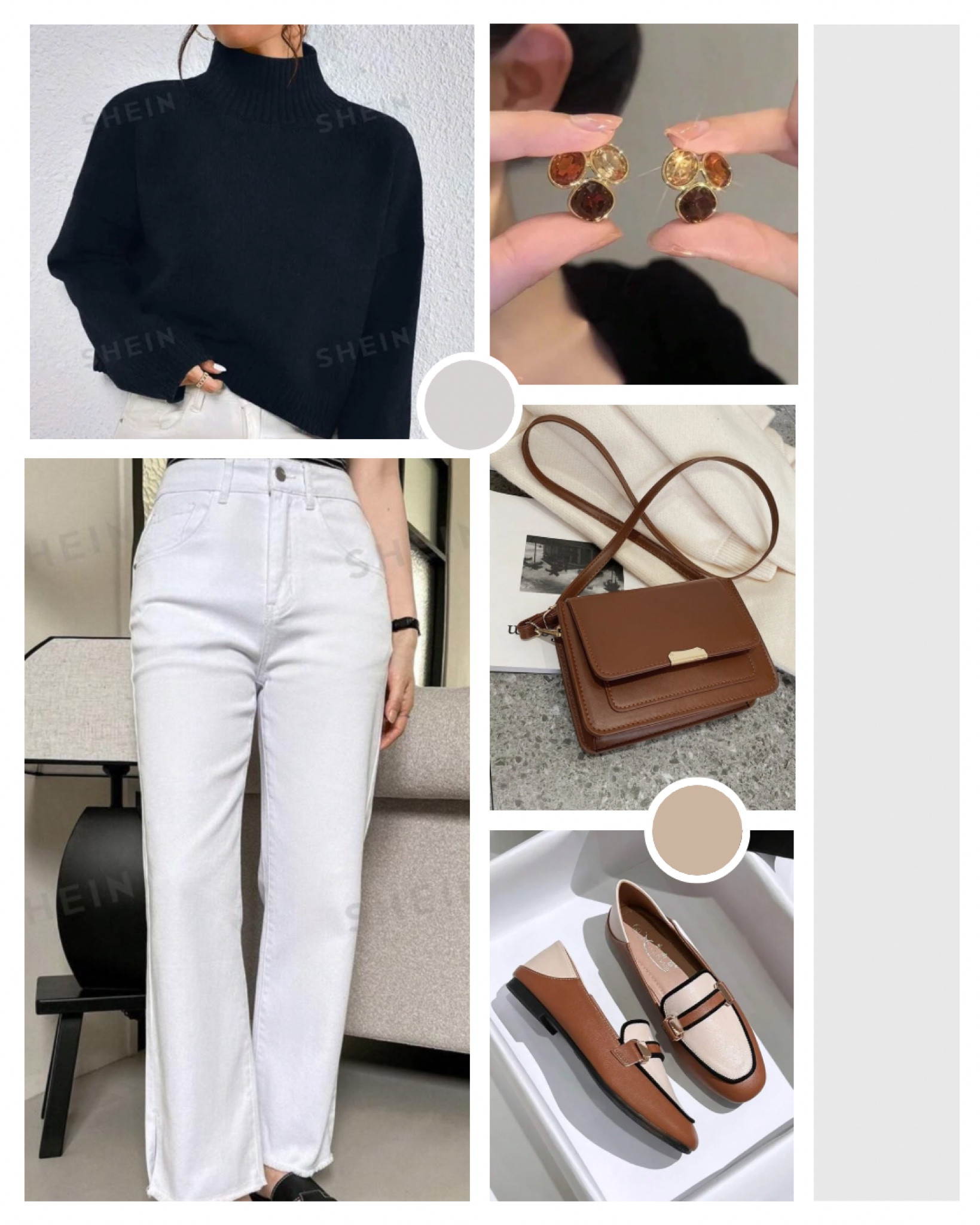 O look traz uma vibe casual e sofisticada. O suéter preto de gola alta é uma peça chave para os dias mais fresquinhos, combinado com uma calça branca de corte reto, que adiciona um toque clean e moderno. Os acessórios em tons terrosos – a bolsa transversal e os loafers bicolores – complementam perfeitamente o visual. Os brincos com pedras marrons e douradas trazem um detalhe elegante e discreto. 



#LTKbrasil #LTKlookdetrabalho #LTKdicadeestilo