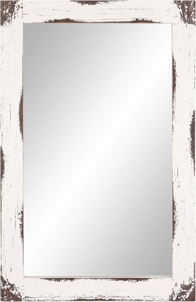 24x36 Distressed White Reclaimed Wood Wall Mirror | Amazon (US)