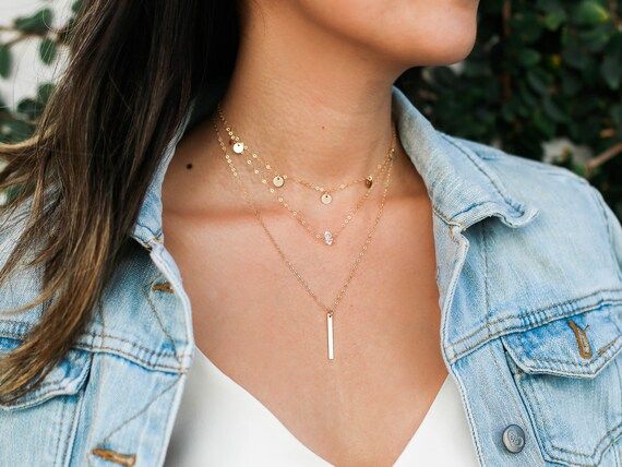 Gold Bar Necklace / Gold Hanging Bar Necklace / Gold Layering Necklace / Dainty Bar Necklace / Thin  | Etsy (US)