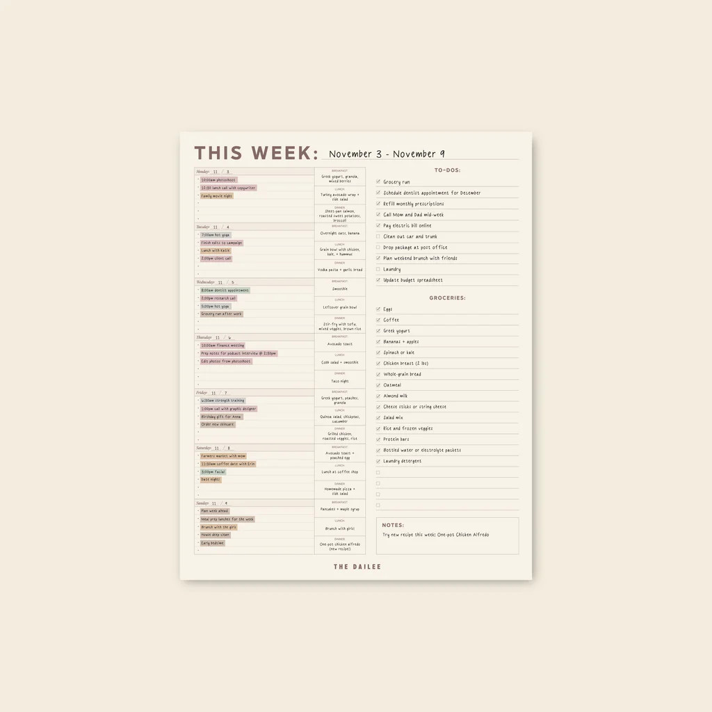 Weekly Fridge Calendar | The Dailee