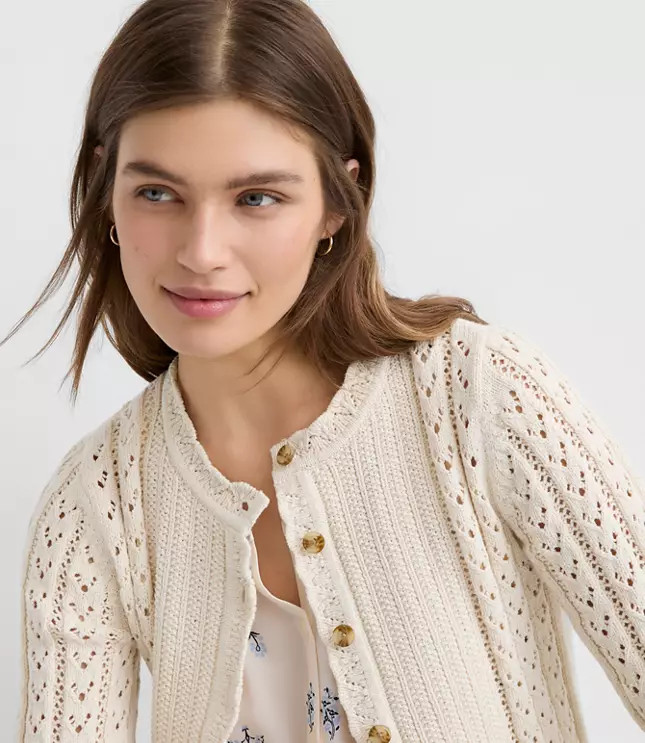 Scalloped Pointelle Cardigan | LOFT