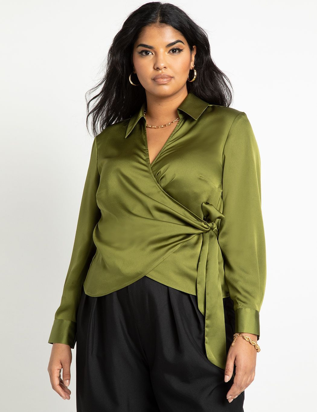 Satin Collar Wrap Top | Eloquii