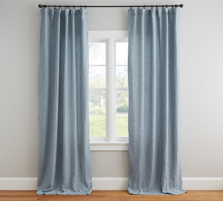 Classic Belgian Flax Linen Rod Pocket Curtain - Blue Chambray | Pottery Barn (US)