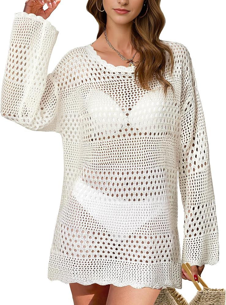 Buauty Womens Swimsuit Coverup Crochet Swim Cover Ups Bikini Bathing Suits Swimwear 2025 Summer B... | Amazon (US)