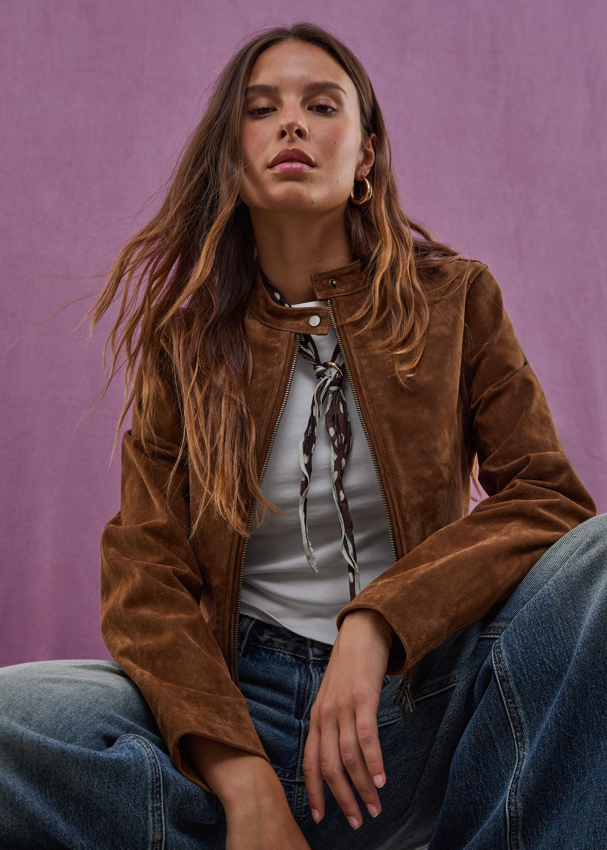 100% leather cropped jacket - Women's Leather | Stradivarius United Kingdom | Stradivarius (UK)