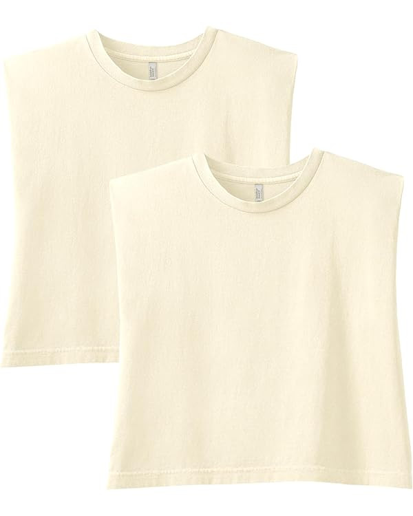 American Apparel Women's Heavyweight Cotton, Boxy, Cropped, and Garment Dyed Muscle T-Shirt, Styl... | Amazon (US)