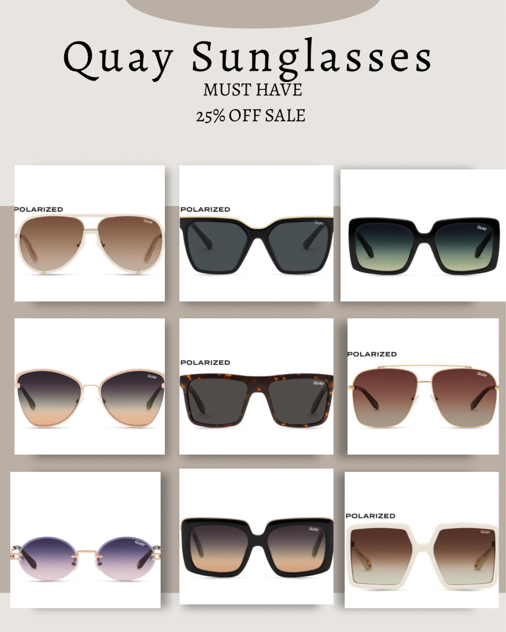 Quay 25% off sale   DO NOT MISS THIS SALE.    Perfect gifts for
Mom, Graduation, Birthdays or yourself 

#LTKstyletip #LTKFind #LTKGiftGuide