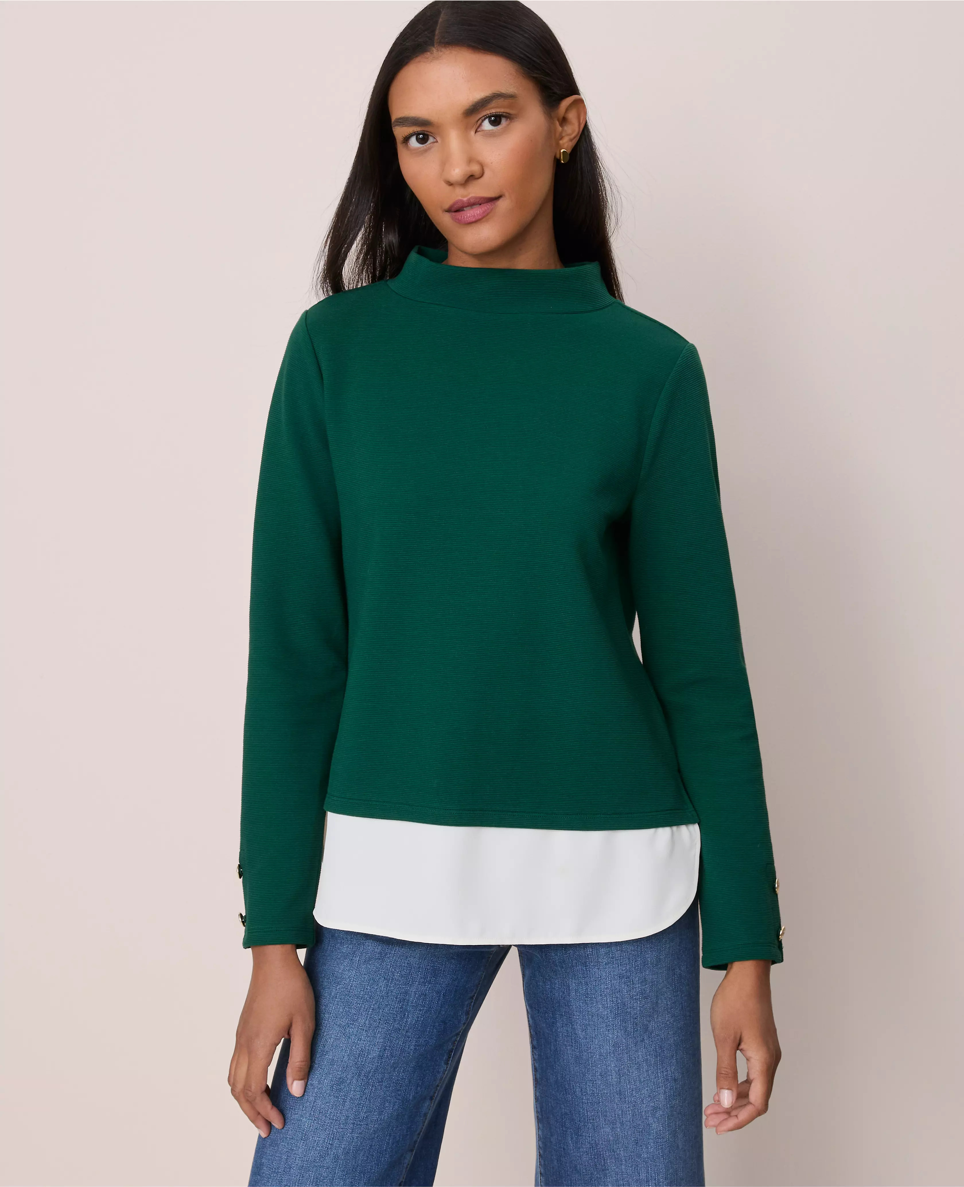 Mixed Media Mock Neck Top | Ann Taylor