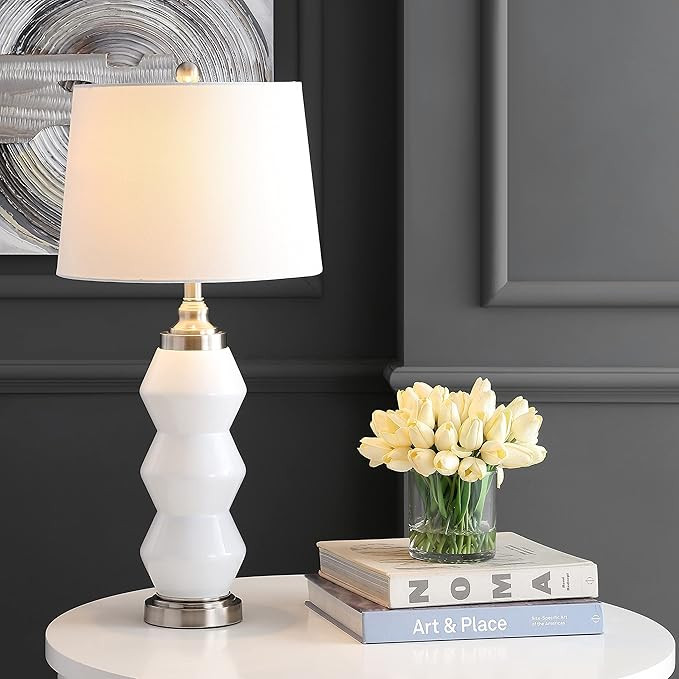 SAFAVIEH Lighting Collection Jayce Modern Contemporary White/ Nickel 29-inch Bedroom Living Room ... | Amazon (US)