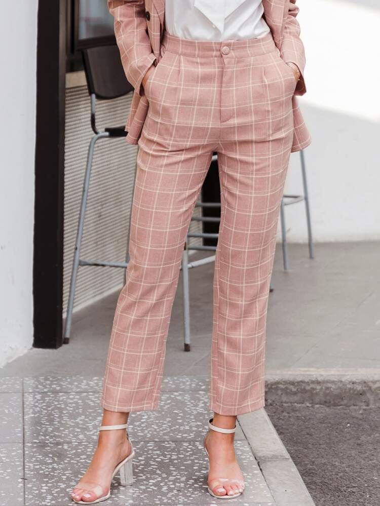 Simplee Plaid Tailored Cropped Pants | SHEIN