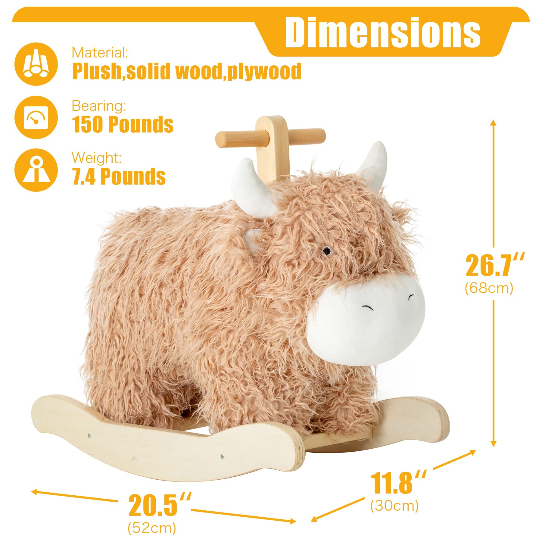 Baby Rocking Horse for 1 Year Old,Wooden Cow/Yak Horse Rocking with Wicker Plush Wooden Ride On T... | Amazon (US)