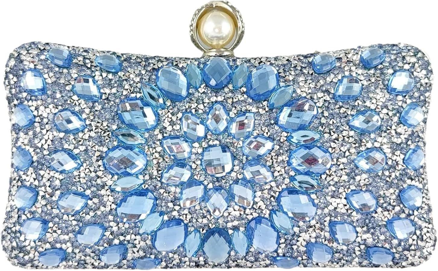 Boutique De FGG Pearl Clasp Crystal Clutch Purses for Women's Evening Handbags Wedding Party Rhin... | Amazon (US)