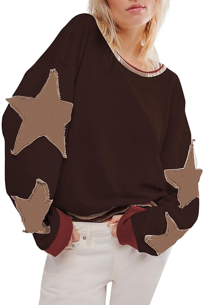 Women's Oversized Sweatshirt Long Sleeve Y2k Star Shirt Drop Shoulder Vintage Graphic Crewneck To... | Amazon (US)
