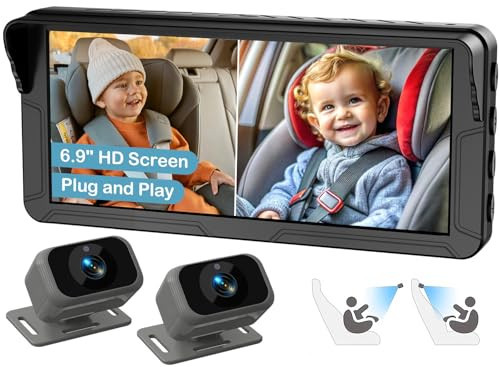 Dual Baby Car Camera for 2 Kids – 6.9” Split Screen Ultrawide HD Display with 2 Cameras, IR Night Vision, Easy Installation, Dual Car Camera Baby Monitor for Infant & Toddler Safety by Fodkh | Amazon (US)