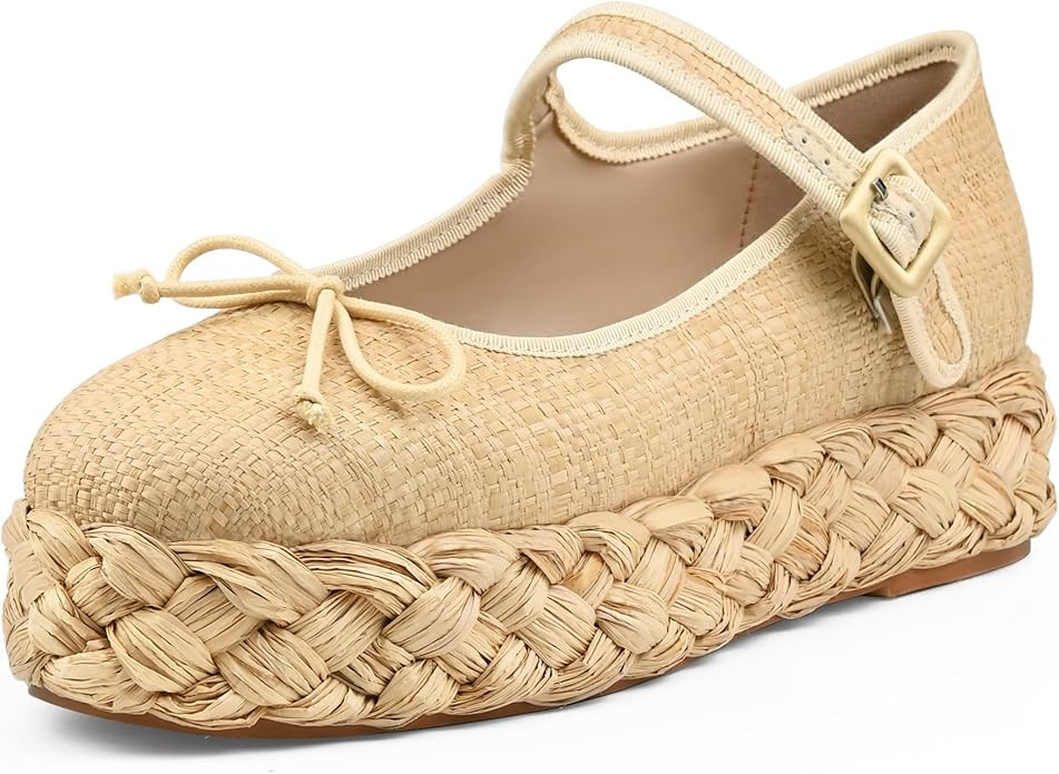 Raffia Platform Sandals Women Woven Straw Platform Mary Jane Shoes for Women Comfortable Beach Es... | Amazon (US)