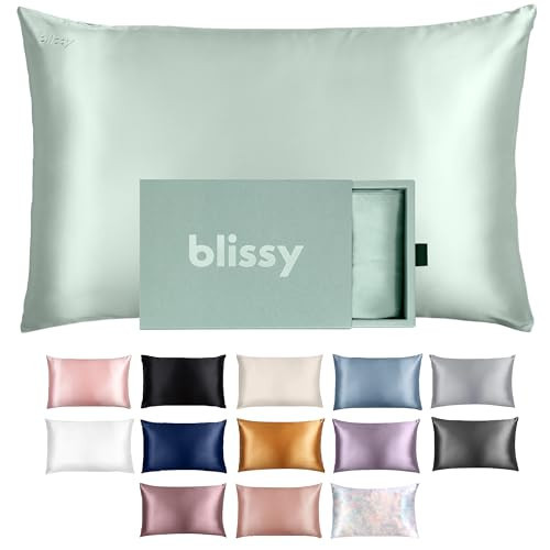 Blissy Silk Pillowcase - 100% Pure Mulberry Silk - 22 Momme 6A High-Grade Fibers - Silk Pillow Cover for Hair & Skin - Regular, Queen & King (Matcha, Standard) | Amazon (US)