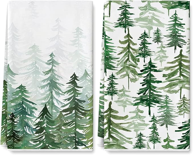 AnyDesign Christmas Kitchen Dish Towel 18 x 28 Inch Watercolor Pine Trees Dishcloth Xmas Tree Dec... | Amazon (US)