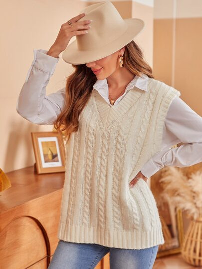 Cable Knit Sweater Vest Without Blouse | SHEIN