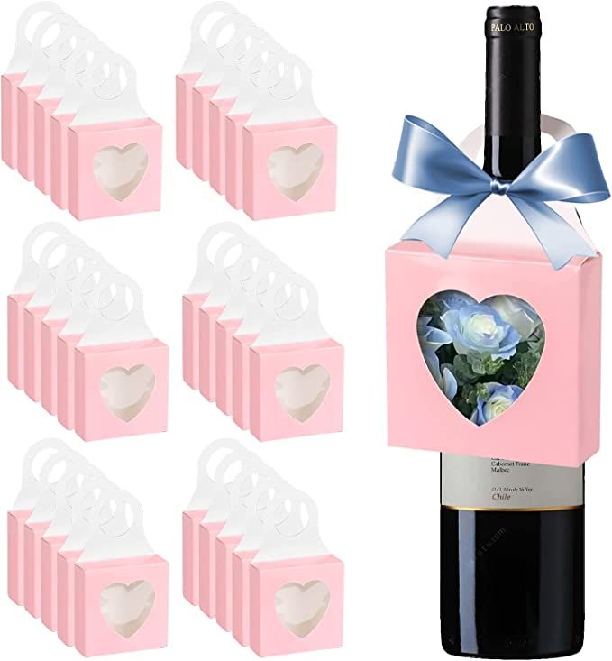 jixsloft 26 Count Pink Valentines Paper Wine Bottle Box with Window Wine Hanging Bottle Favor Box... | Amazon (US)