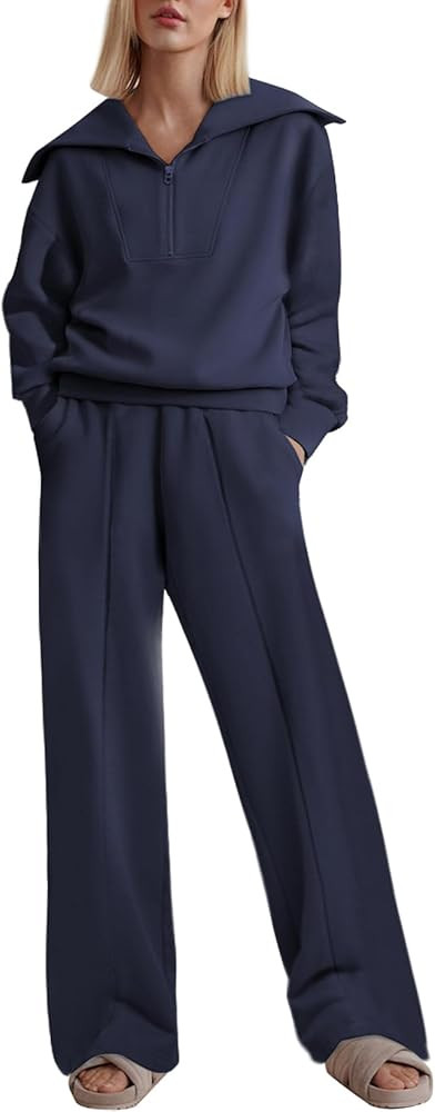 Aleumdr Two Piece Outfits Half Zip Sweatshirt Sweatsuit Lounge Sets for Women Matching Set Wide L... | Amazon (US)