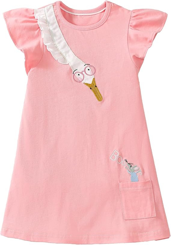 FreeLu Girls Cartoon Appliques Dress Cotton Summer Short Sleeve Dresses Casual Jersey Skirt | Amazon (US)