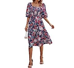 PRETTYGARDEN Women's Summer Casual Midi Dress Spring Puff Sleeve Square Neck A-line Flowy Boho Fl... | Amazon (US)