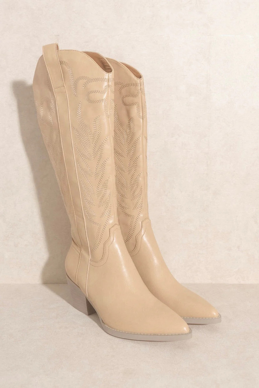 Samara Knee High Cowboy Boots: Nude | Bella and Bloom Boutique