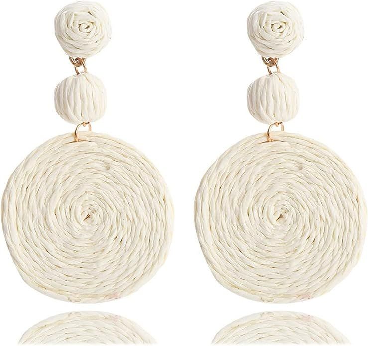 Rattan Earrings for Women Statement Boho Handmade Raffia Straw Wrapped Round Drop Dangle Earrings... | Amazon (US)