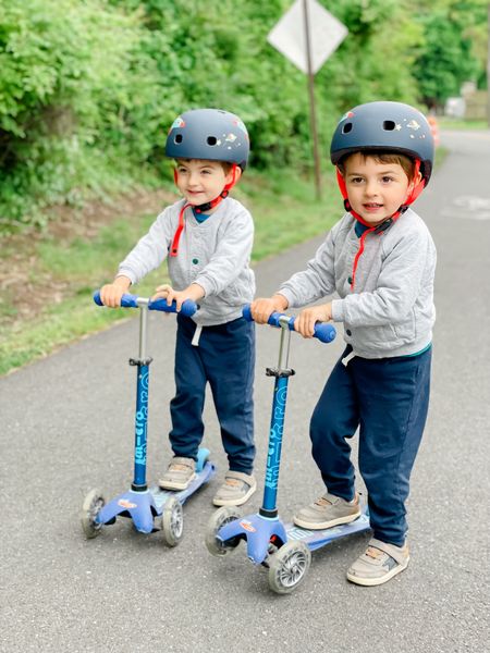Twins scooters and helmets 

#LTKFamily #LTKGiftGuide #LTKKids