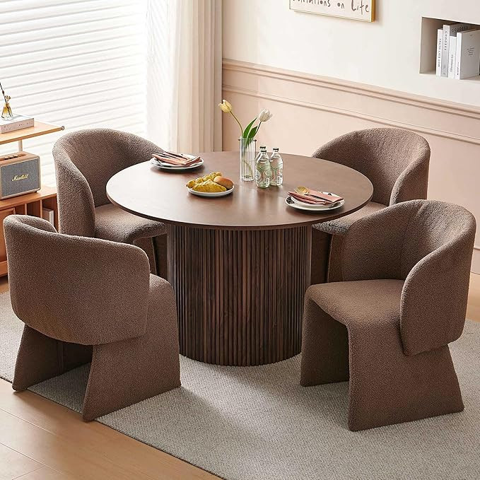 NORDICANA Barrel Dining Room Chairs with Arms, Faux Fur Accent Chairs Set of 4, for Kitchen, Livi... | Amazon (US)