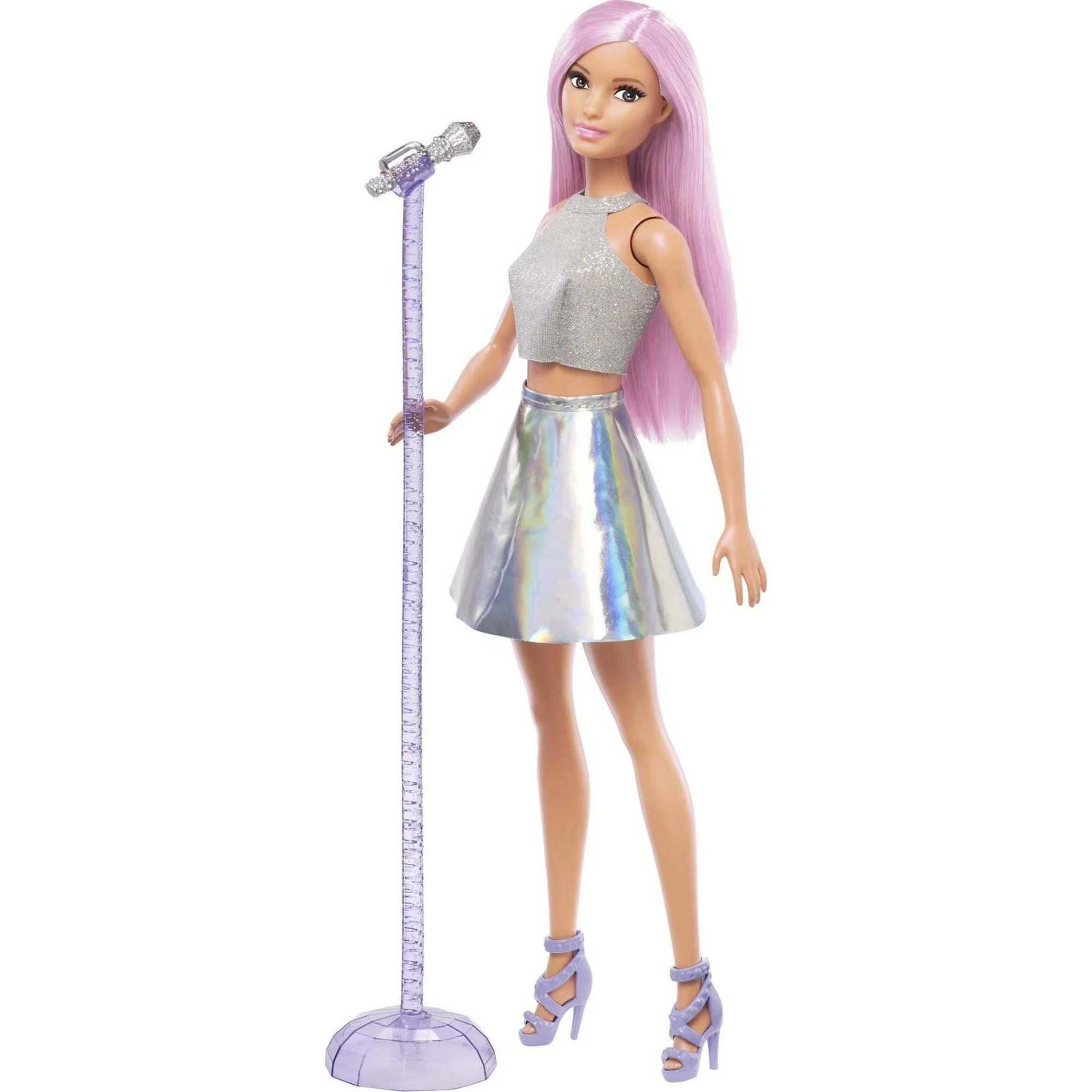 Barbie Pop Star Fashion Doll Dressed in Iridescent Skirt with Pink Hair & Brown Eyes - Walmart.co... | Walmart (US)