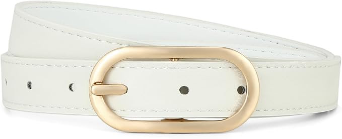 Women Skinny Belts for Jeans Pants Dresses Faux Leather Thin Waist Ladies Belt with Gold Buckle | Amazon (US)