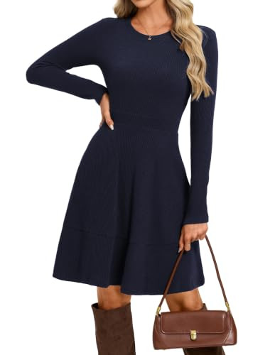 GRACE KARIN Women's Long Sleeve Navy Blue Mini Pocketed Sweater Dress XL | Amazon (US)