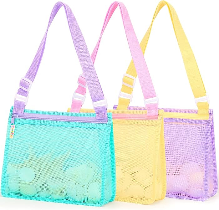 Beach Toys Mesh Beach Bags Sand Toys Kids Seashell Bag with Zipper,Outdoor Toys Travel Summer Mus... | Amazon (US)