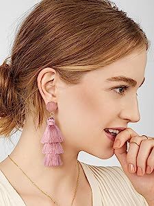 Colorful Layered Tassel Earrings Bohemian Dangle Drop Earrings for Women Girls Tiered Tassel Druz... | Amazon (US)