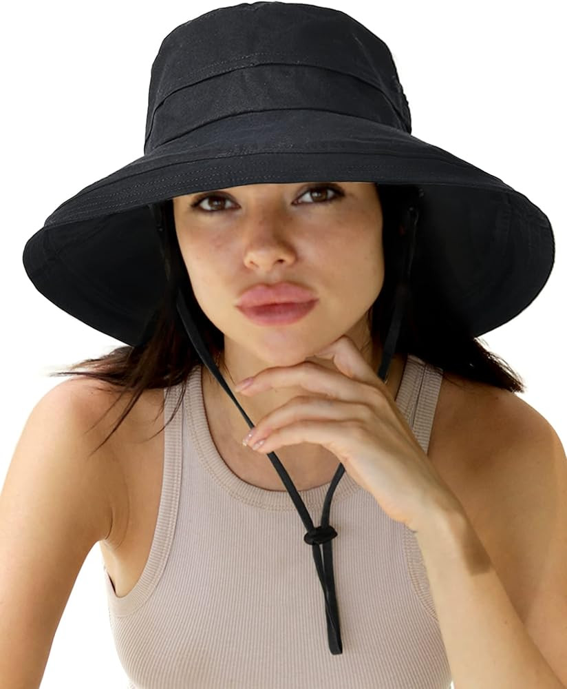 Sun Hats for Women Gardening Hat Wide Brim Ponytail Beach Sun Protection Breathable Cotton Summer... | Amazon (US)