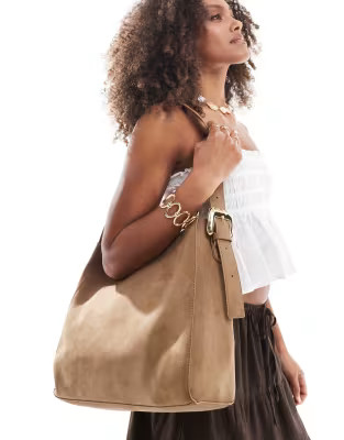 Stradivarius buckle shoulder bag in light brown faux suede | ASOS (Global)