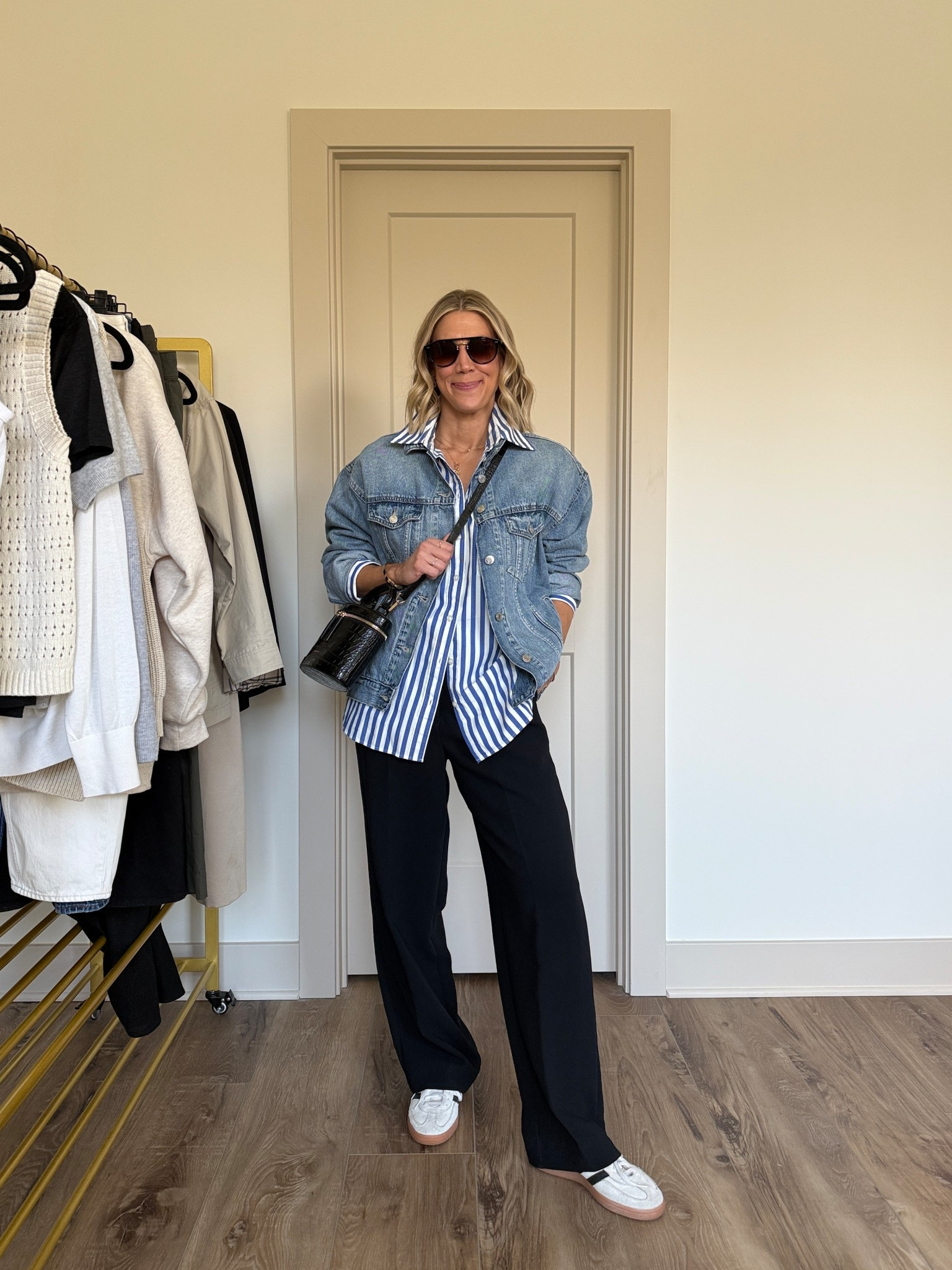 Wearing 4 trousers, XS button-up shirt, medium denim jacket, sneakers tts 

#LTKgrwm #LTKOver40 #LTKootd