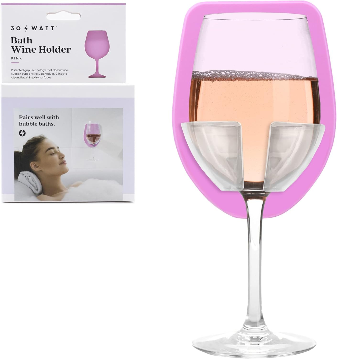 30 Watt Patented Grip Silicone Wine Glass Holder for The Bath. Give The Gift of an at Home Spa. U... | Amazon (US)