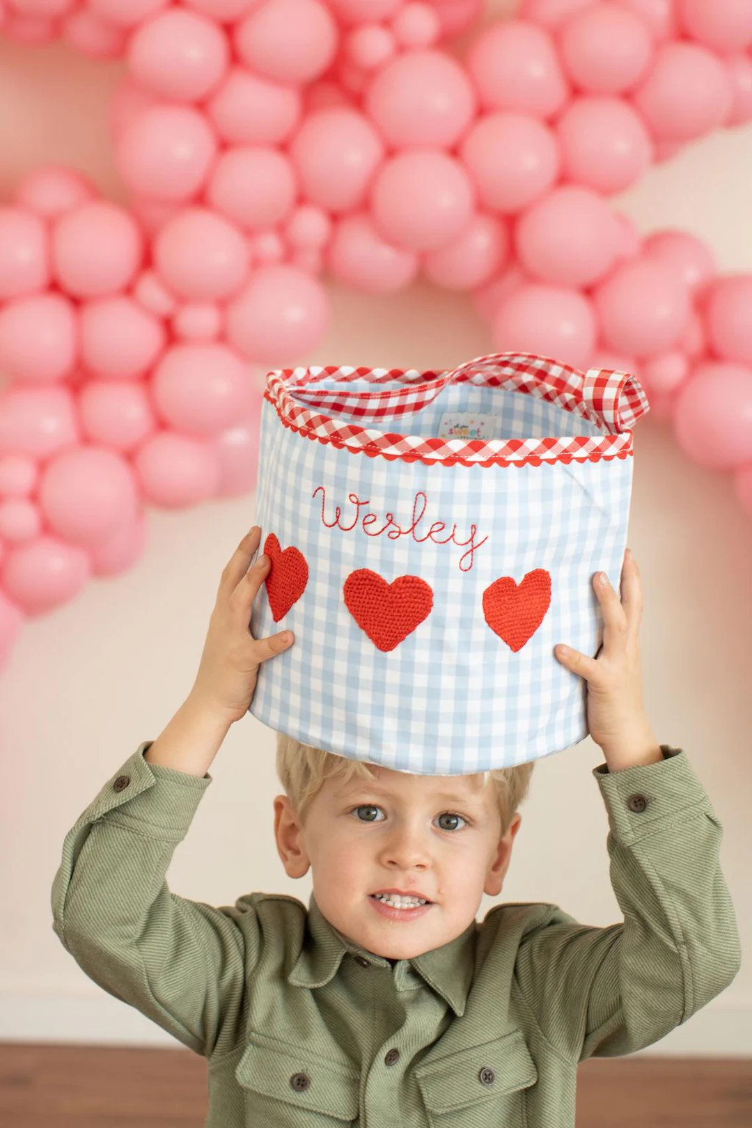 Boys Personalized Valentine's Day Bucket, Blue Gingham Valentine's Bag, Valentine's Day Gift for ... | Etsy (US)