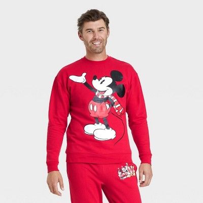 Adult Unisex Disney Mickey and Friends Family Holiday Graphic Sweatshirt - Red | Target