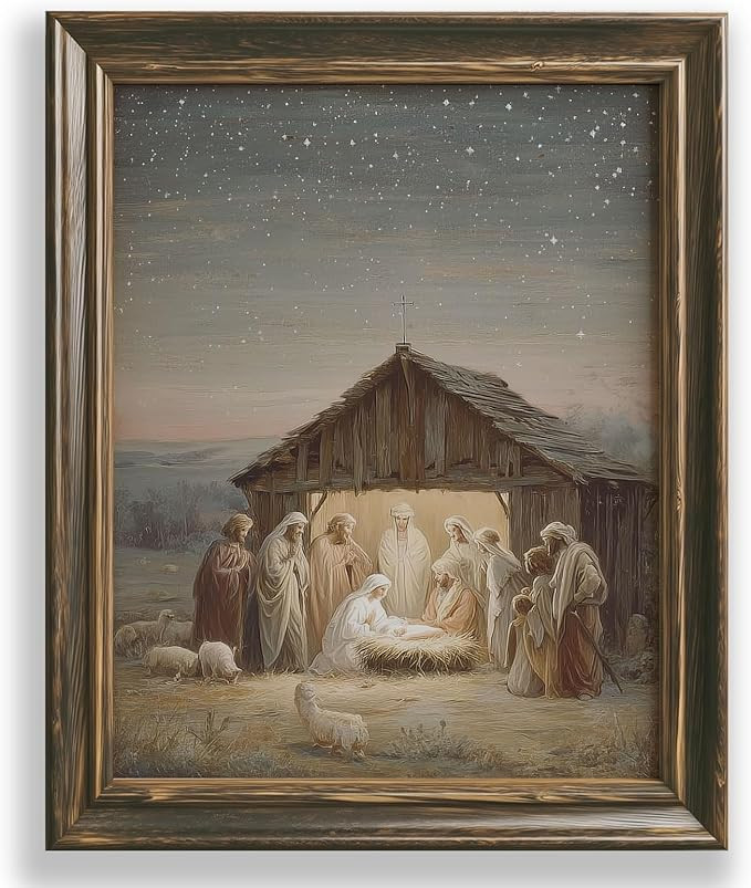 Nativity Scene Wall Art Print, Holy Family Christmas Decor Featuring Baby Jesus in Manger, Vintag... | Amazon (US)