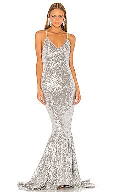 Norma Kamali Sequin Mermaid Fishtail Gown in Silver from Revolve.com | Revolve Clothing (Global)