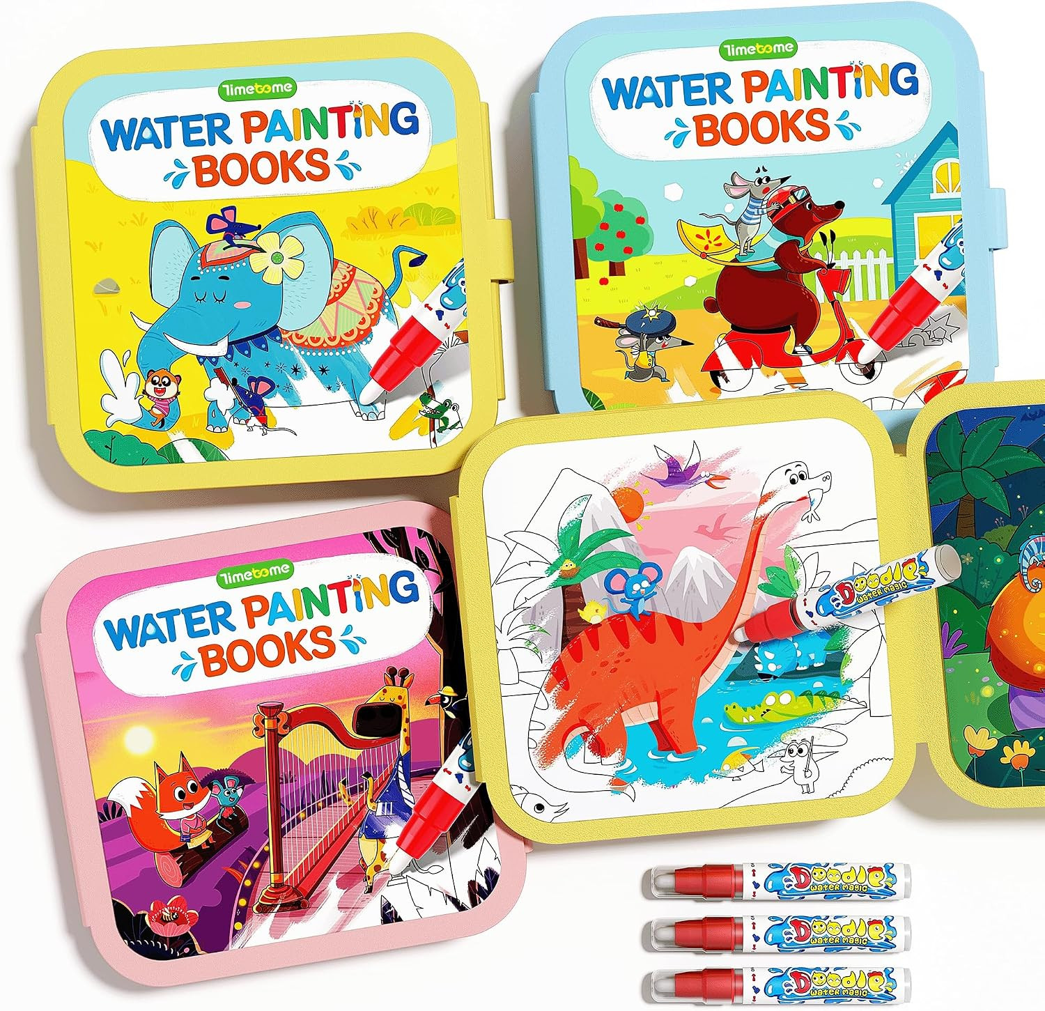 Timetome Reusable Water Painting Book for Kids - 3 Pack Magic Watercolor Books with Water Pen Fairy Tale, Animal & Dinosaur Themes | No Mess Paint & Reusable Fun for Ages 3+ | Amazon (US)