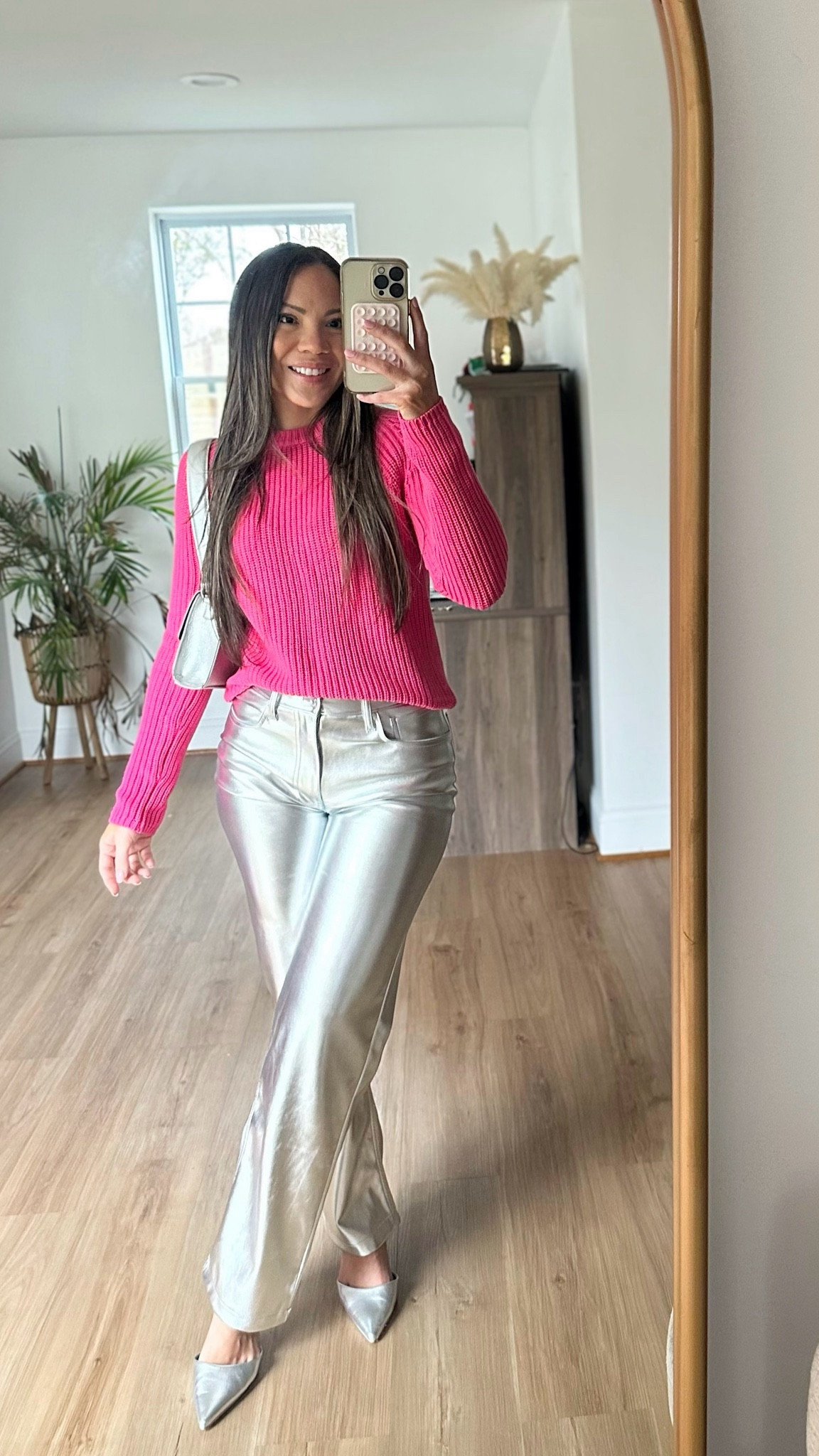 Easy way to add a pop of pink for Valentine’s Day outfit. Love how this pink sweater looks with the viral silver pants. 

#LTKSeasonal #LTKstyletip #LTKGiftGuide