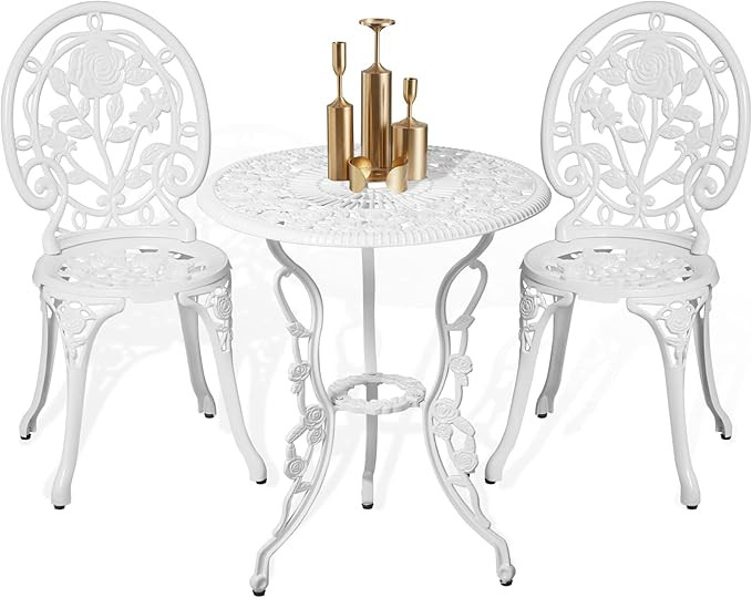 HOMEFUN Bistro Table and Chairs Set of 2 Outdoor 3 Piece Patio Set, Rose Pattern Cast Aluminum Bi... | Amazon (US)