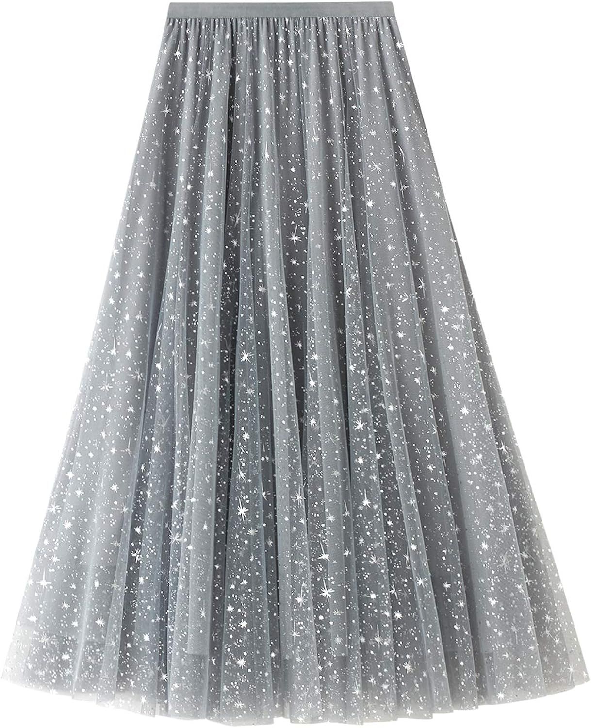 Amazon.com: Women Tutu Tulle Skirt Elastic High Waist Layered Skirt Floral Print Mesh A-Line Midi... | Amazon (US)